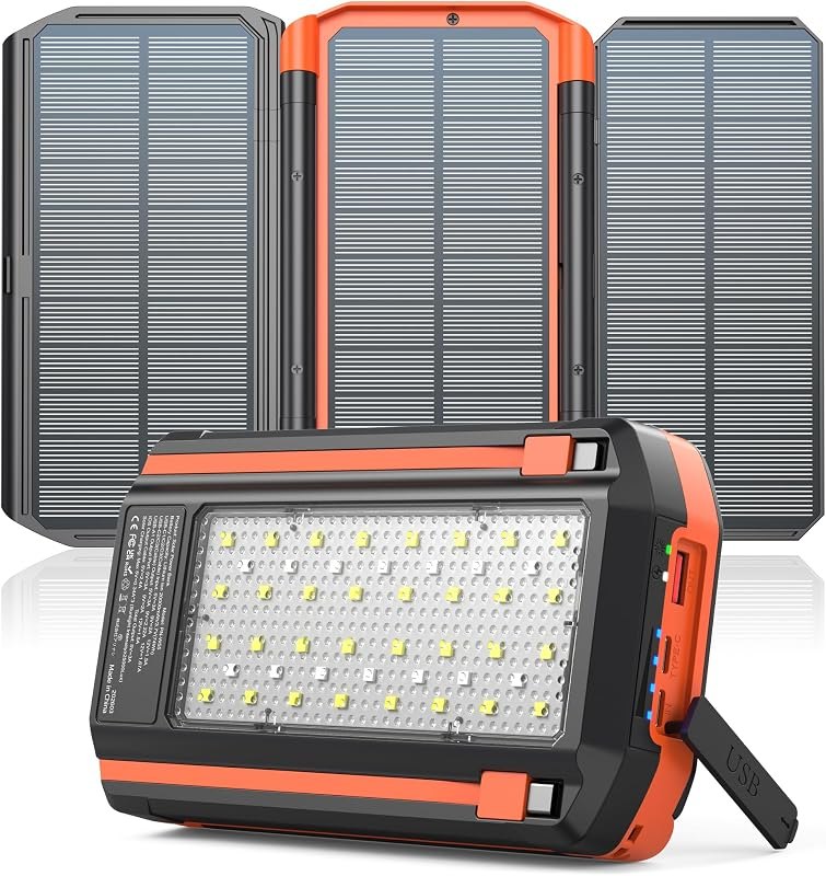 LATIMERIA Solar Power Bank with 3 Panels Portable Charger Built-in 2 Cables — best 20000mAh power bank for 20000mah