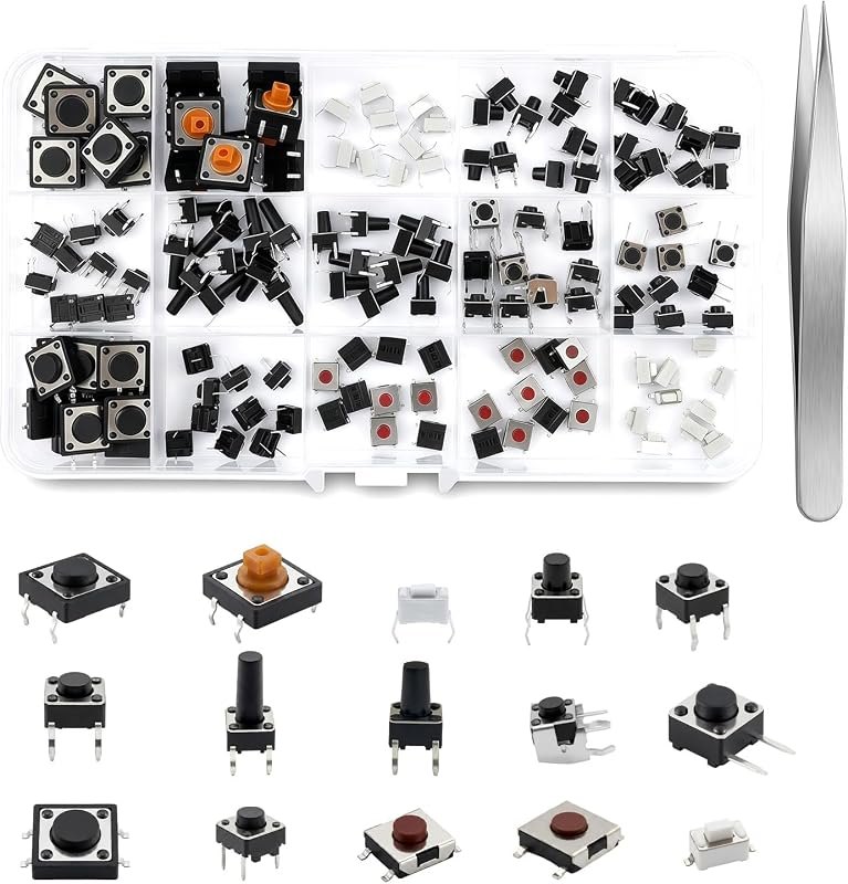 150Pcs 15 Values 2/4 Pins Tactile Push Button Switch Assortment Kit — AI kit for best