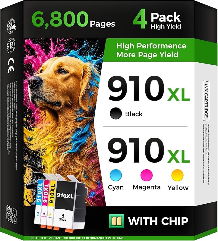 910XL Ink Cartridges Replacement for HP 910XL 910 XL Black and Color Combo Pack to Use with OfficeJet Pro 8025e 8025
