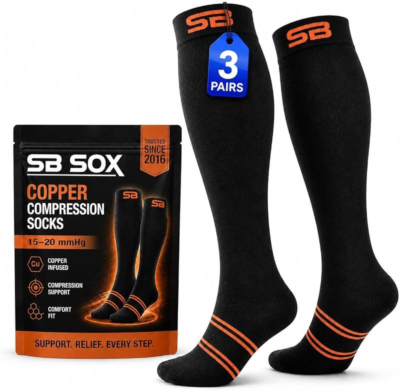 SB SOX 3-Pair Copper Compression Socks (15-20mmHg) — adult care socks picks Amazon listing