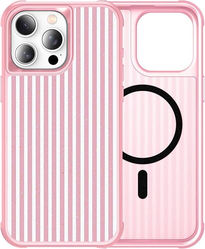 STERKER for iPhone 15 Pro Max Case Cute Glitter Striped Phone Case Hard PC & Soft TPU Edge Slim Shockproof Stylish