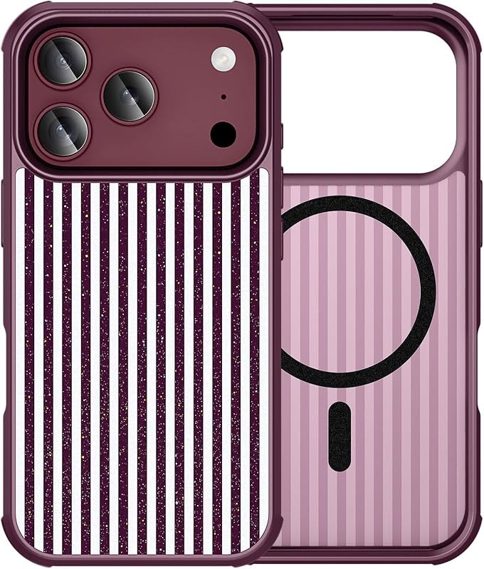 STERKER for iPhone 18 Pro Max & iPhone 17 Pro Max Case Cute Glitter Striped Phone Case Hard PC & Soft TPU Edge Slim