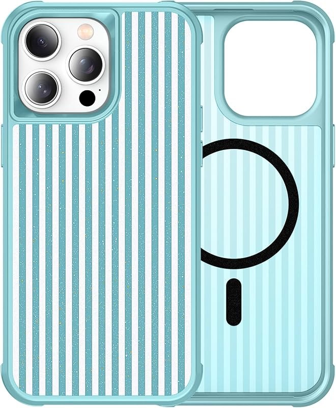 STERKER for iPhone 13 Pro Case Cute Glitter Striped Phone Case Hard PC & Soft TPU Edge Slim Shockproof Stylish Phone