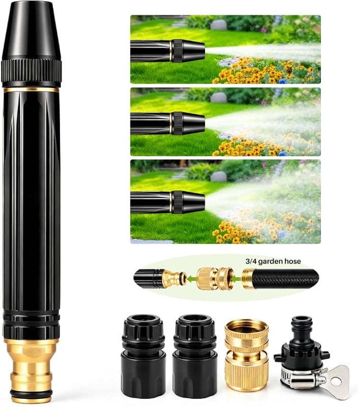 High Pressure Hose Nozzle Metal Fits US Garden Hoses with 3 Spray Modes — best garden hose nozzle for garden hose nozzle