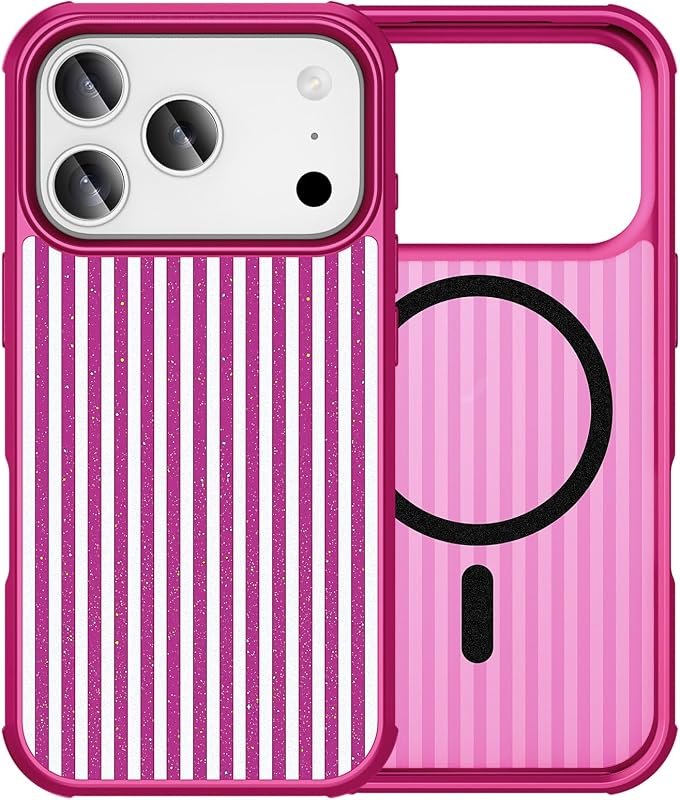 STERKER for iPhone 18 Pro Max & iPhone 17 Pro Max Case Cute Glitter Striped Phone Case Hard PC & Soft TPU Edge Slim