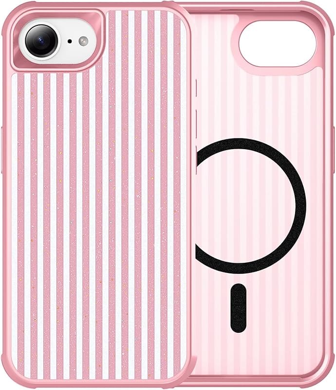 STERKER for iPhone 16e Case & iPhone 17e Case Cute Glitter Striped Phone Case Hard PC & Soft TPU Edge Slim Shockproof