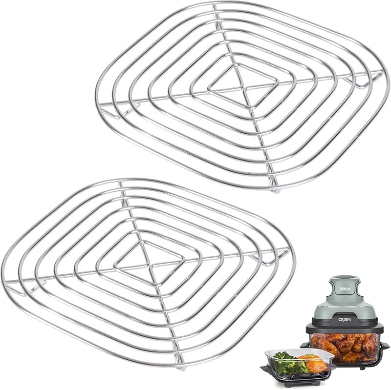 2PCS Large Crisper Rack for Ninja Crispi FN101/AS101, Fits 2.5/4/6QT Glass Containers, Food-Grade 304 Stainless Steel