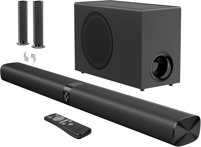 Sound Bar with Subwoofer, 110W Sound Bar for Smart TV, with Deep Bass & Volume Boost, Bluetooth/ARC/Opt/AUX