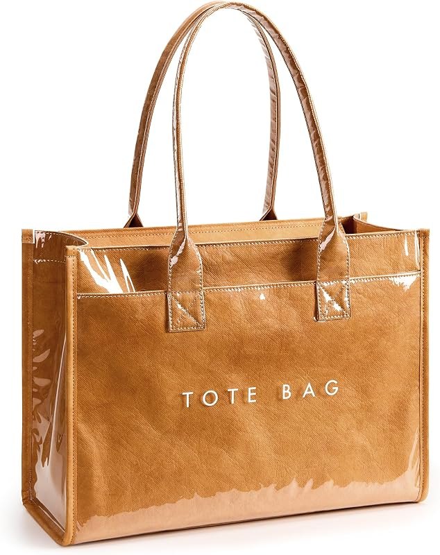 KALIDI PVC Tote Bag Women's Kraft Paper Work Purses Large Capacity Laptop Shoulder Handbag — Handbags and Purses for