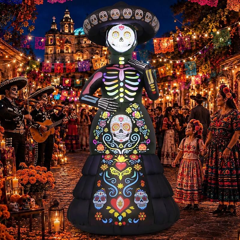 GOOSH 7.2FT Halloween Inflatables Outdoor Decorations Ghost Bride Halloween Blow Ups with LED Lights for Yard Indoor
