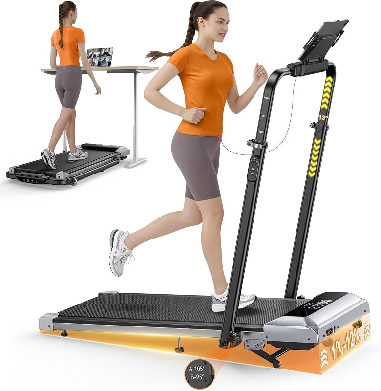 TOPUTURE Walking Pad Treadmill with 12% Incline, 6 in 1 Folding Treadmill with Adjustable Handle Bar for Home/Office