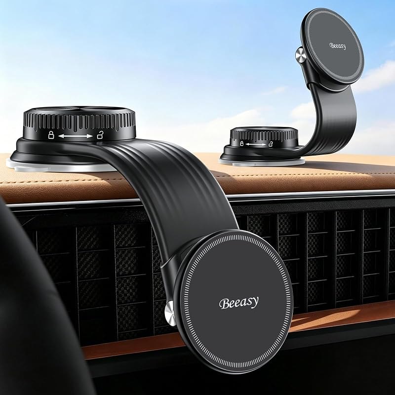 Beeasy for MagSafe Car Mount, 360 Adjustable Bendable Memory Alloy Arm, Magnetic Phone Holder with Vacuum Suction Cup