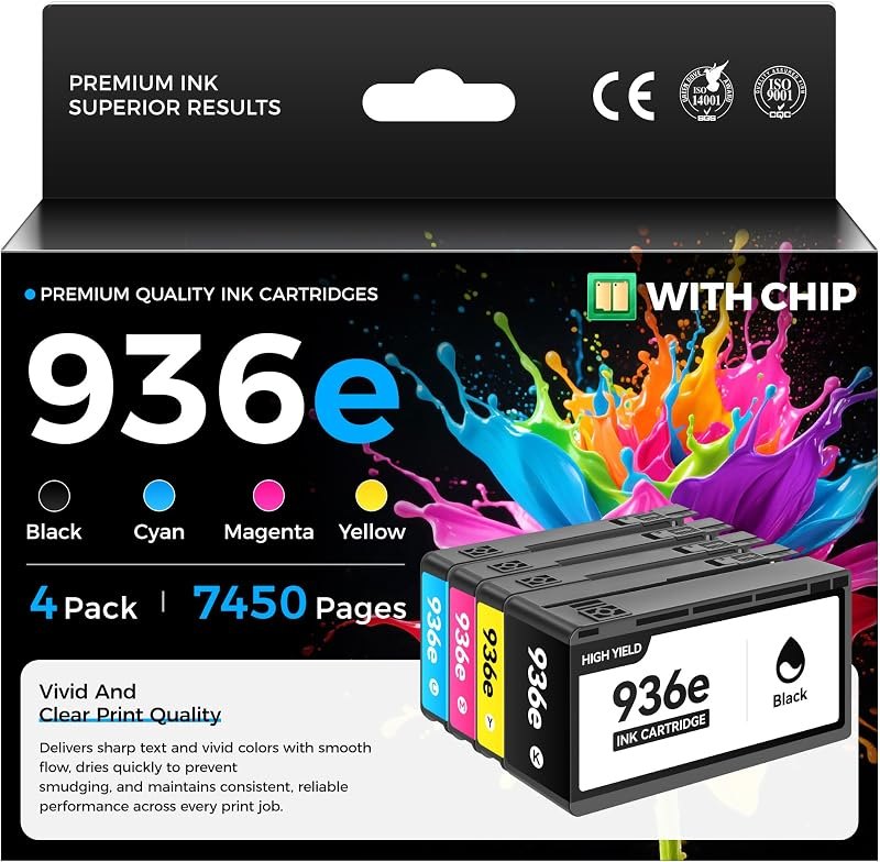 936e 936XL Ink Cartridges with Chip Combo 4-Pack High Yield Replacement for HP 936e 936 Ink Works with HP OfficeJet