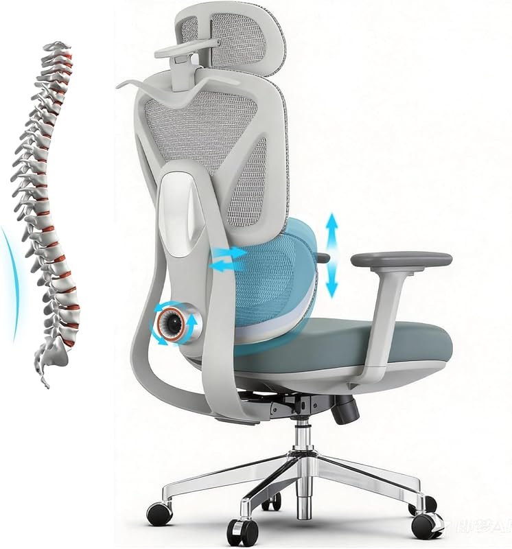 Ergonomic Mesh Office Chair, Desk Chairs with Adjustable Lumbar Support, 4D Flip-up Arms & 3D Headrest, Comfy High