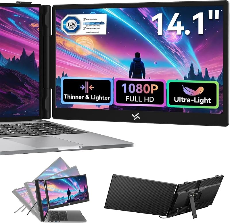 Laptop Screen Extender, 14" FHD 1080P IPS Laptop Monitor Extender, Portable Monitor for Laptops 13-17", Travel Dual