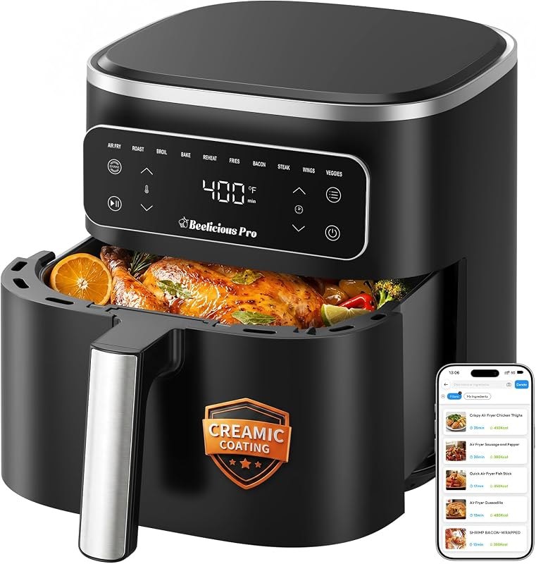 Beelicious Pro 10-in-1 MicroTemp Air Fryer 6.5QT, PFAS-Free Ceramic Coating Airfryers, Nonstick & Dishwasher Safe