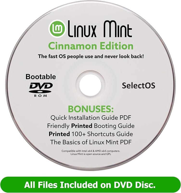 Linux Mint Cinnamon Bootable DVD Disc, 2026 version Compatible with Intel 64-bit and AMD 64-bit Computers — Core OS