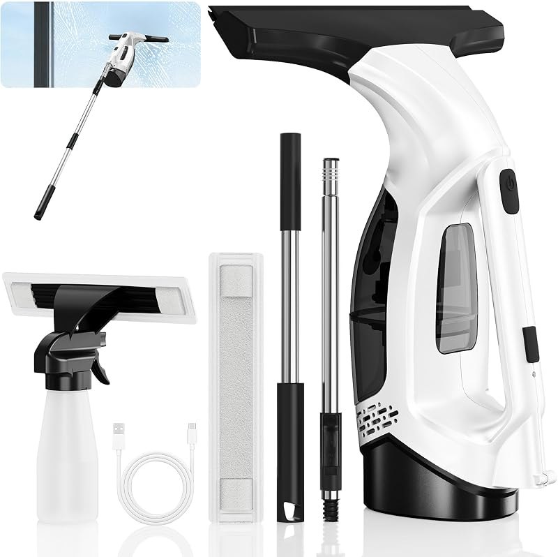 Window Vacuum Squeegee with Extendable Pole 31-40", Electric Cleaner Tool — window shower squeegee vacuum for window