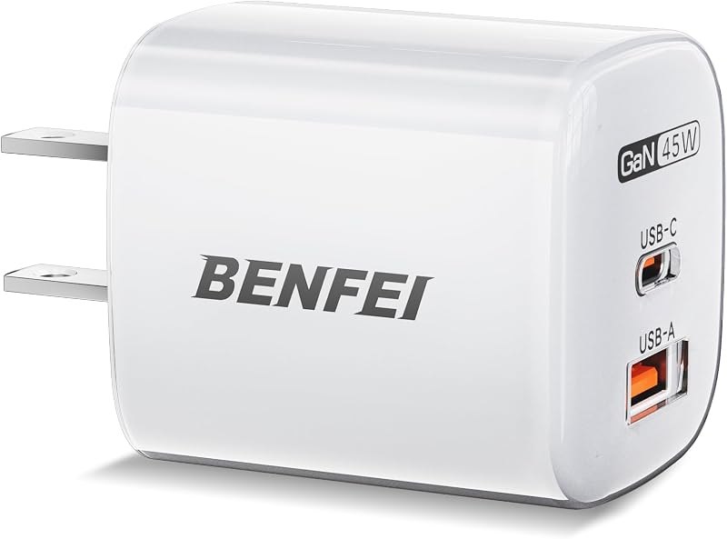 45W GaN USB C Fast Charger, 2-Port Two-Tone Compact Wall Charger Block, Portable Travel Charger for iPhone 17/16/15