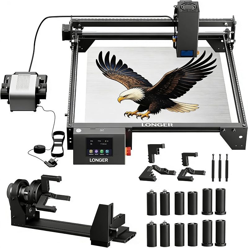 Longer Ray5 20W Laser Engraver with Air Assist Kit,Multifunctional Rotary Roller Kit, DIY CNC Laser Cutter Tool for
