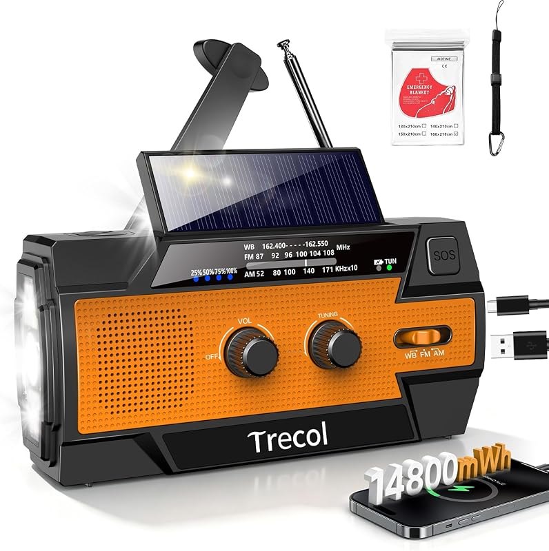 Emergency Radio with Motion Sensor Alarm, NOAA Weather Radio Solar Crank — weather lightning detector for weather
