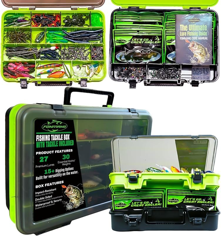 FONMANG Fishing Tackle Kit, Professional Large Tackle Box with Tackle Included, 621pcs Bass Fishing Kit with 15+