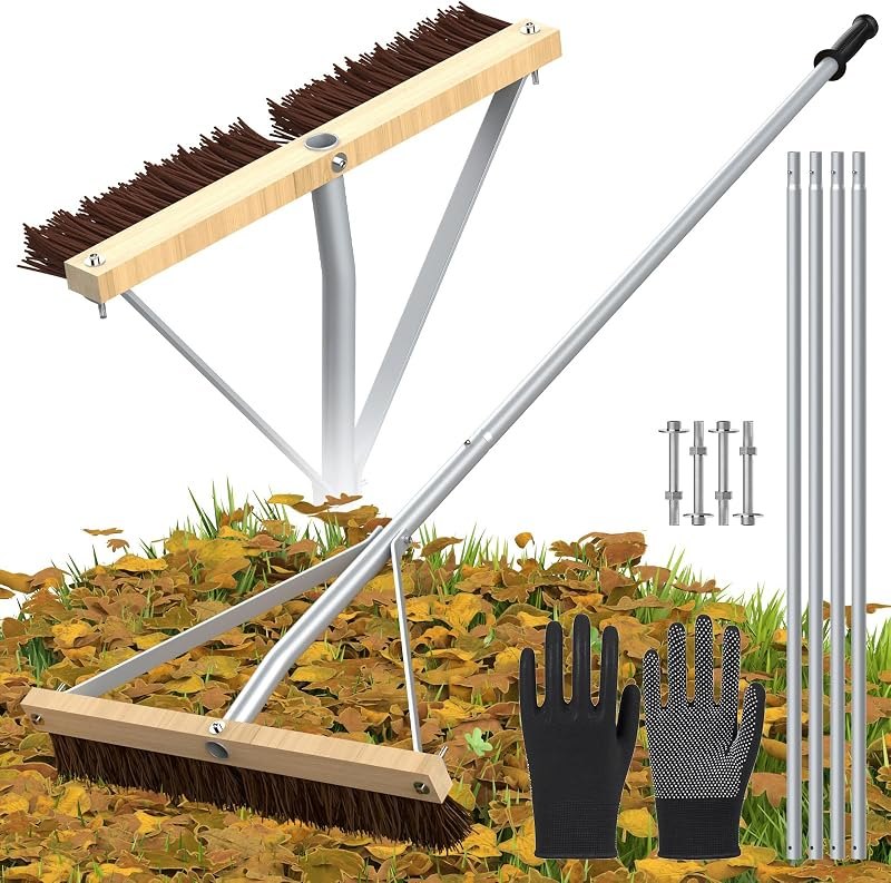 Soontrans 2-in-1 Leaf Roof Brush and Snow Rake, 5-21ft Adjustable Roof Rake with Gloves, Leaf Removal Roof Cleaning