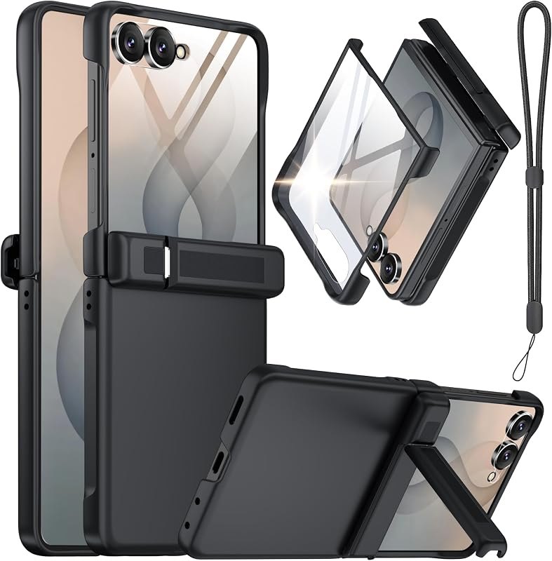 for Samsung Galaxy Z Flip 8 Case with Lanyard,Black — Galaxy Z Flip 8 case for galaxy flip case