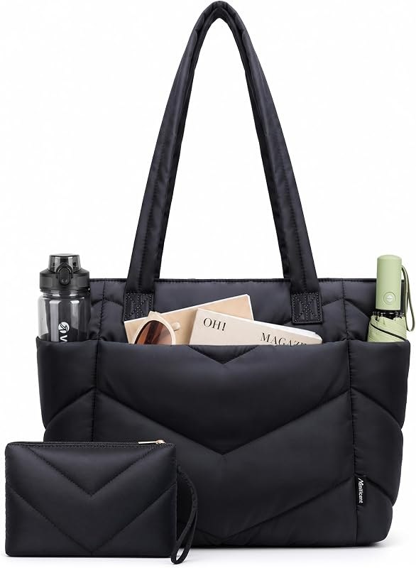 Lightweight Tote Bag for Women, Puffer Work Handbag, 15.6 Inch Laptop Purse — best handbags structured tote for