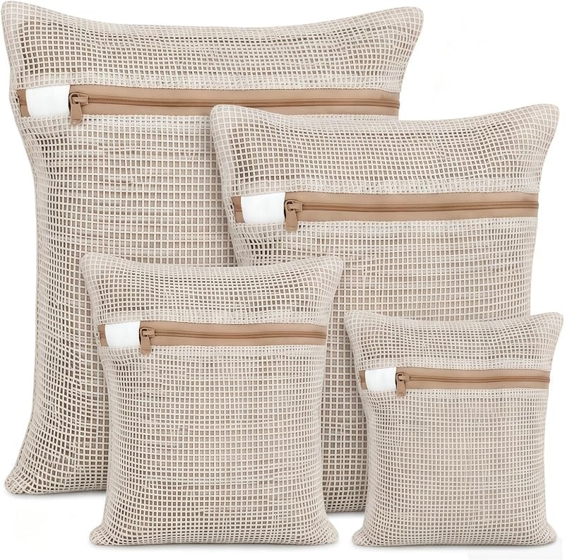 100% Cotton Mesh Laundry Bags, Rust-Proof Zipper Wash Bags for Delicates, Natural Undyed Bags for Lingerie, Sweaters