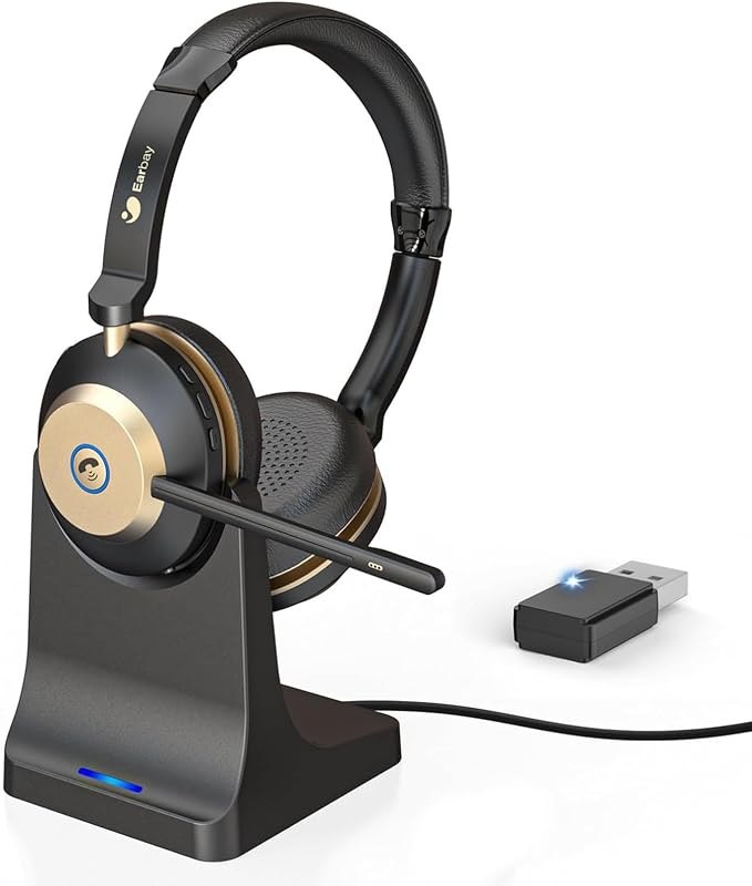 5.3 Bluetooth Headset with USB Dongle & Noise Canceling Mic, Wireless Headset with Mic for Work, 50Hrs Playtime
