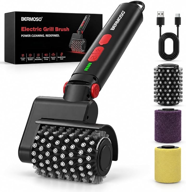 Electric Grill Brush, Rechargeable USB BBQ Grill Cleaner with 3-Speed & 3 Heads, 150+ Min Runtime, Waterproof & Heat