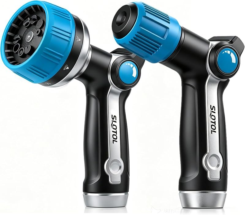 2 Pack Garden Hose Nozzle, Heavy Duty Metal Sprayer with Adjustable Spray Patterns, Easy Water Flow Control & Leak