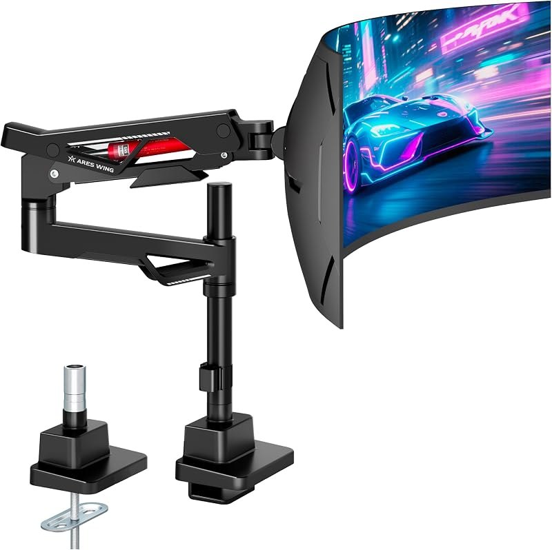 ARES WING Heavy Duty Gas Spring Ultrawide Monitor Arm 57" 66Lbs VESA Mount — best gas spring monitor mount for gas
