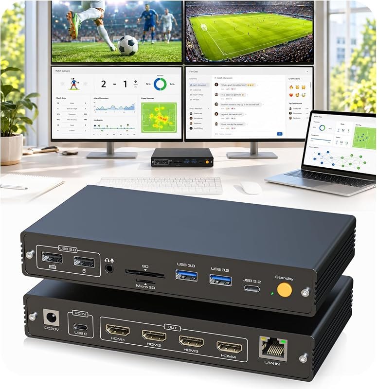 DisplayLink Docking Station 4 Monitors, 15 in 1 Laptop Docking Station