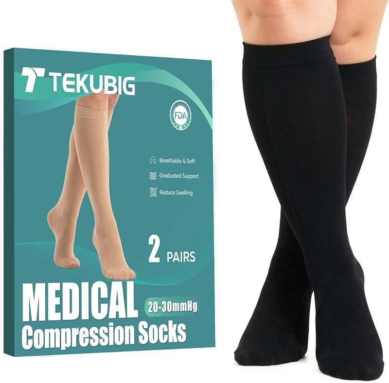 Medical Compression Socks for Women Men Knee High 20-30 mmHg Graduated Support for Varicose Veins Swelling Circulation