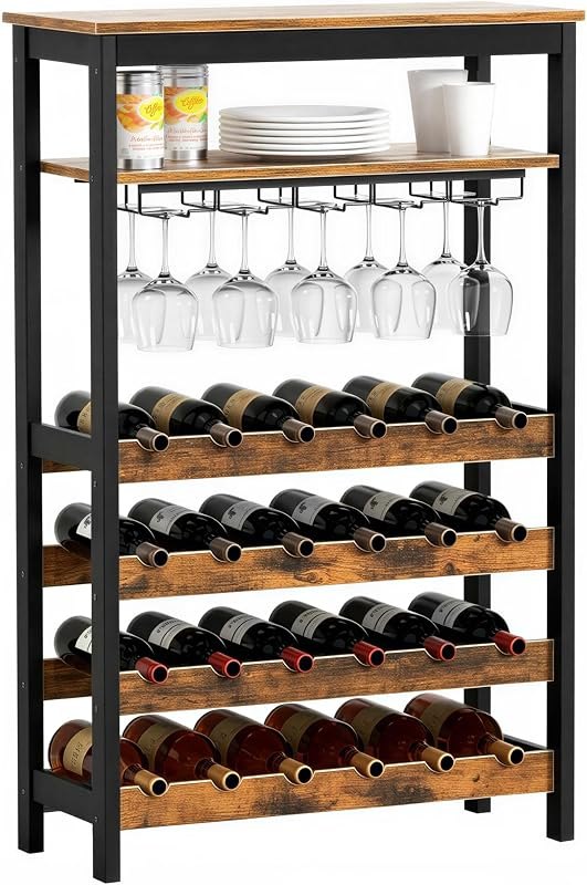 VASMIA Wine Rack Freestanding Floor,Wine Storage Shelf with Glass Holder — wine floor stand for wine floor stand