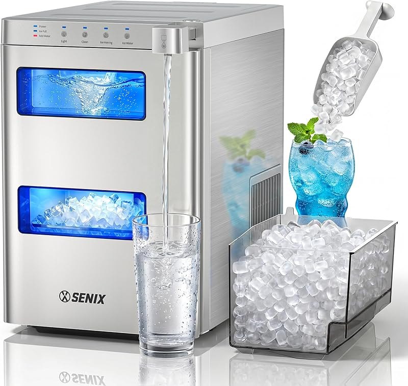 SENIX Nugget Ice Maker Countertop, 2 in 1 Portable Soft Pellet Ice Machine — nugget countertop ice maker for nugget