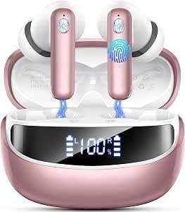 Wireless Earbuds, Bluetooth 5.4 Headphones, in-Ear Earphones with 4 ENC Mics Deep Bass Stereo, 40H Playtime LED