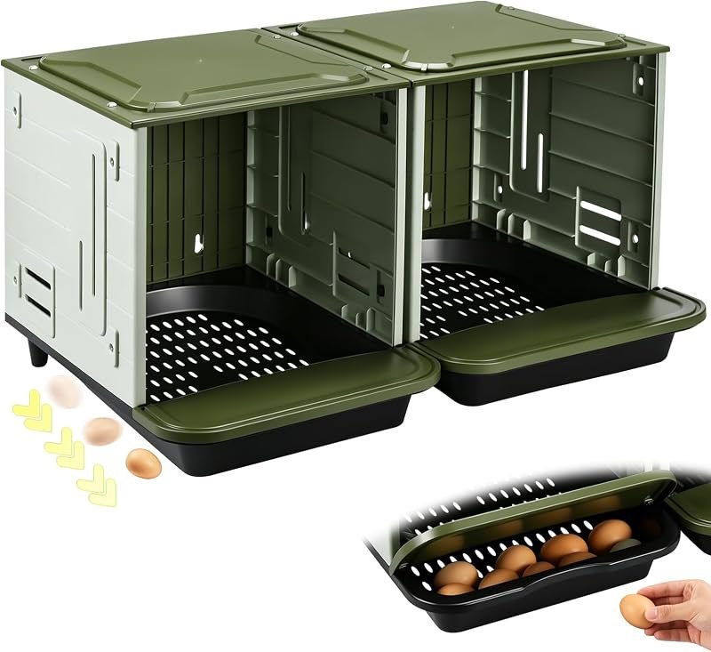 Roll Away Nesting Boxes for Chickens, 2 Compartment Chicken Nesting Box, Egg Collection Chicken Coop Nest Box (Large)
