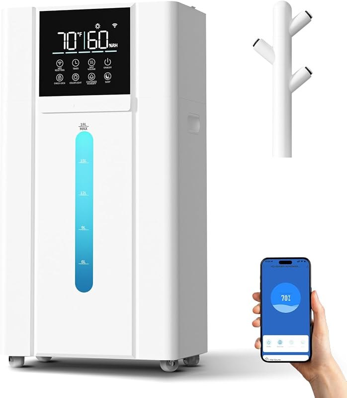 Smart Humidifiers for Large Room - GloryAir 4.8Gal Top Fill Cool Mist, App — best humidifiers evaporative humidif for
