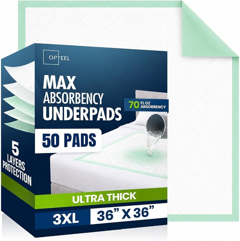 OPTEEL Bed Pads Disposable Adult Use, Heavy-Duty Absorbency, 36"x36", 50ct — chucks for chucks