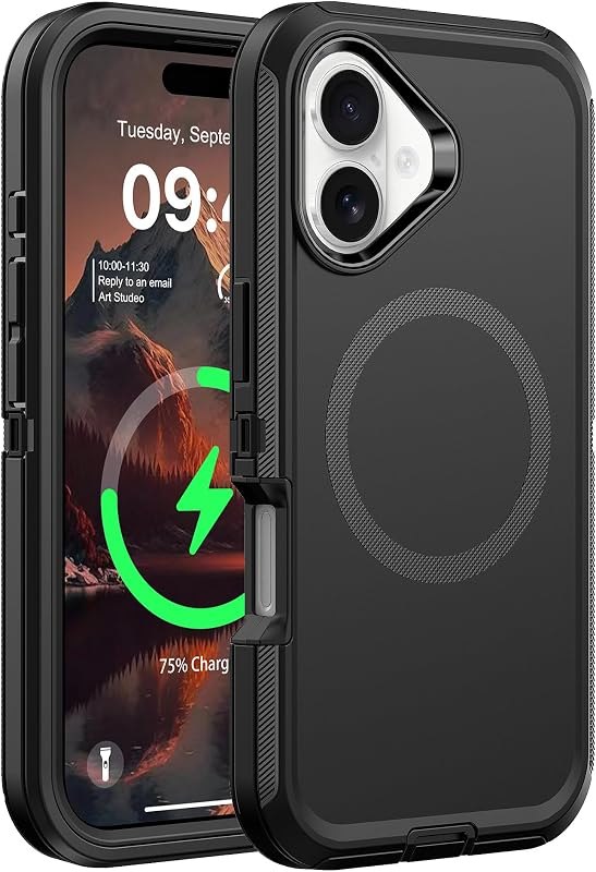 Magnetic for iPhone 16 Case, Black, 6.1" — rugged case for iphone pro accessories