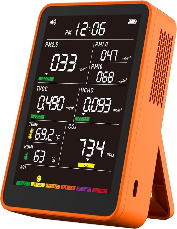 16-in-1 Indoor Air Quality Monitor, High-Precision Multi-Parameter Smart Air Quality Tester with HD Real-Time Color