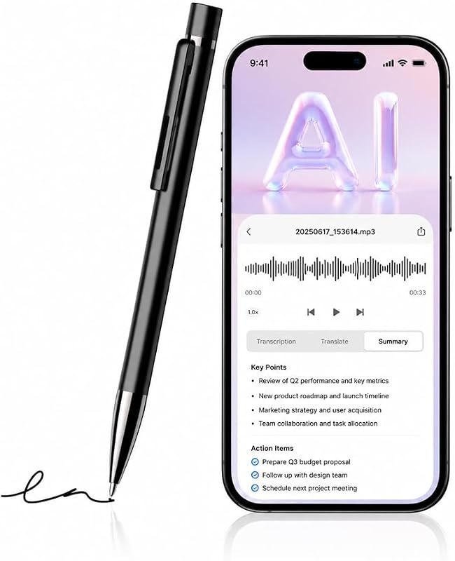 AI Voice Recorder Pen with Transcription & Summary, Smart Audio Recording Device, AI Note Taking Assistant