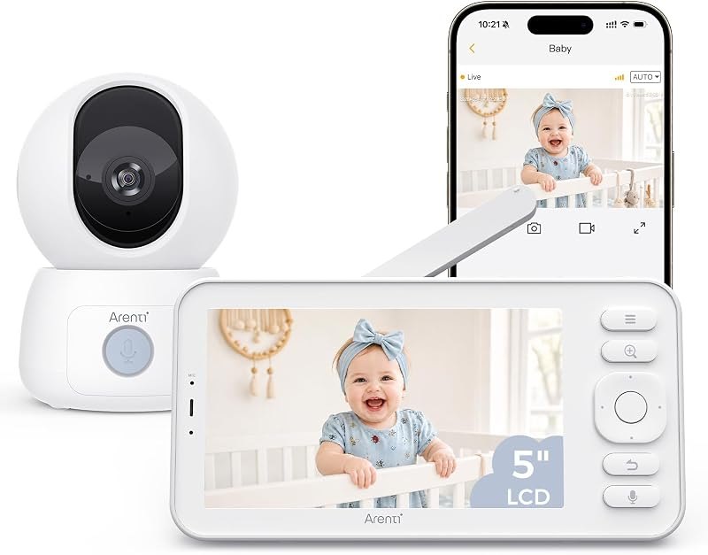 ARENTI Baby Monitor C3 Kit, 3MP WiFi 6 PTZ Camera with 5" Wireless Display