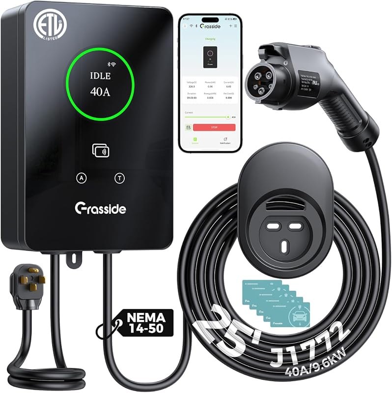 Level 2 EV Charger, 40A NEMA 14-50P, 25FT Cable, J1772 Wall Charger, 9.6kW — NEMA 14-50 EV charger amazon for nema