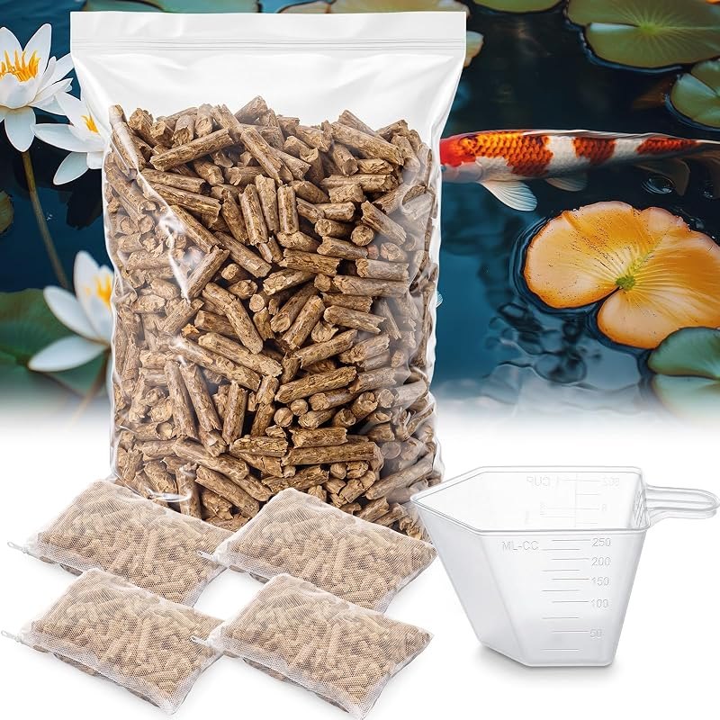 Abbylike Barley Straw Pellets for Pond 5 Lbs Water Treatment for Cloudy Ponds, Koi Fish Safe Includes 4 Mesh Bags and