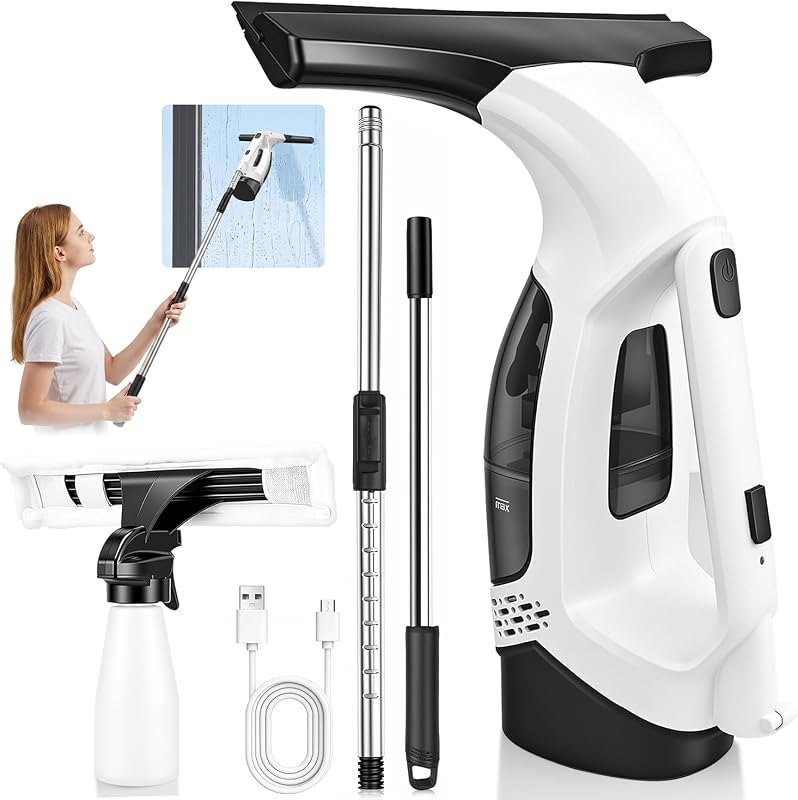 Window Vacuum Squeegee with Extendable Pole, Electric Window Cleaner Tool