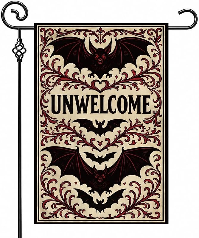 Halloween Decorations - Gothic Bat UNWELCOME Garden Flag